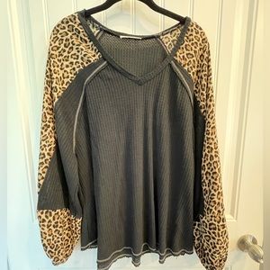 Black and cheetah long sleeve top